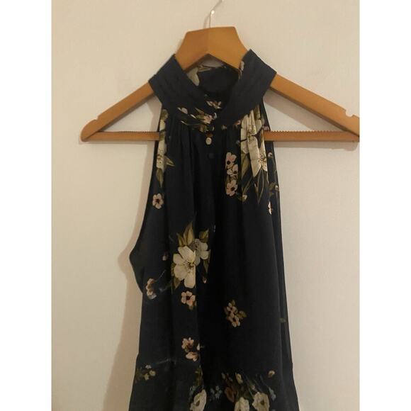 JOIE ABBIGAYL FLORAL-PRINT SILK HALTER PEPLUM TOP BLOUSE DARK BLUE SZ 8 Ret $228 - Picture 4 of 7